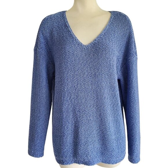 J.Jill Textured Open Weave Cotton Blend  Sweater Periwinkle Blue Size M - Picture 2 of 15